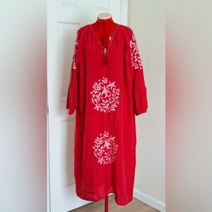 $295 Voyageur by MERSEA Anthropologie Palermo Linen Embroidered Maxi Dress Sz L